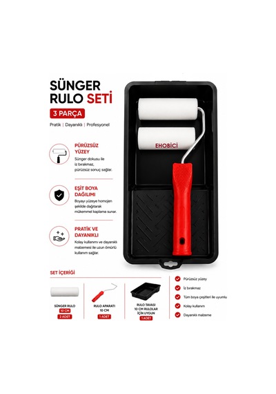 Ehobici Boyacı Seti Sünger Rulo Fırça Seti +1 Yedek Sünger Başlık