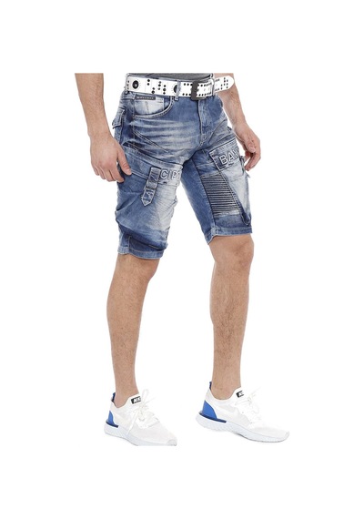 Cipo & Baxx Ck189 Kargo Cepli Yıkamalı Mavi Erkek Kot Kapri Şort Mavi