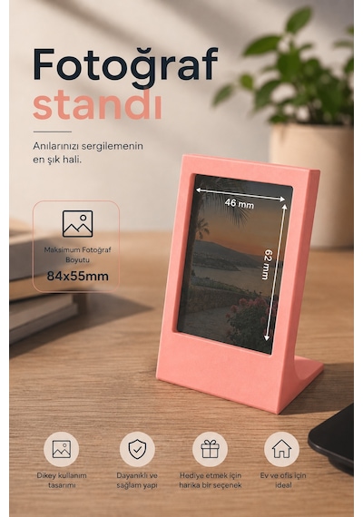 Masaüstü Instax Uyumlu Fotoğraf Standı Dekoratif Sevgili Çift Çerçevesi Toz Pembe