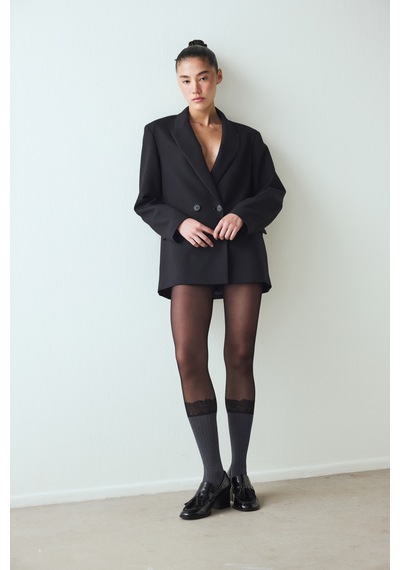 Penti Kadın Ribbed Lace Desenli Külotlu Çorap 500 Siyah