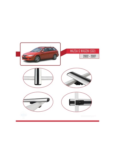 Mazda 6 Gg1 2002-2007 Arası İle Uyumlu Basic Model Ara Atkı Tavan Barı Gri 3 Adet