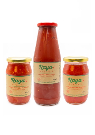 Raya Organik Organik Doğranmış Domates 345 G Rendelenmiş Domates 345 G Domates Püresi 695 G Set