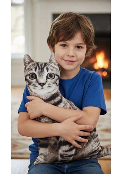 3d Dijital Baskılı Dekoratif Kedi Yastık Tekir Renkli