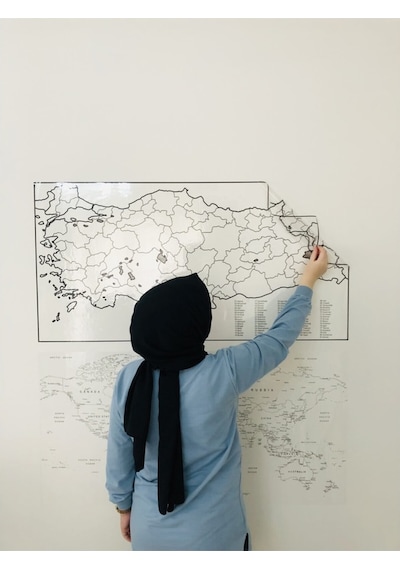 Türkiye Ve Dünya Haritası Yazı Tahtası Akıllı Kağıt Tahta Statik-Şeffaf