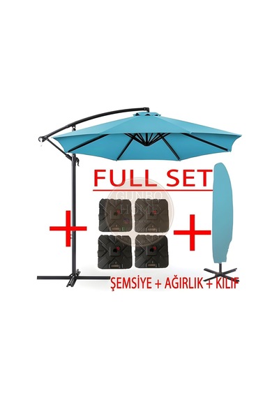 3 Mt 8 Kaburga Full Demir 21 Kg Turkuaz Bahçe Şemsiyesi Full Set Havuz Şemsiyesi Büyük Şemsiye