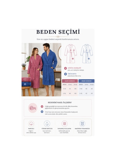 Aile Bornoz Seti 4 Parça Pamuklu Kadın Erkek Baş Havlulu Daily Mürdüm-lacivert