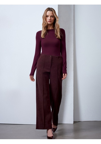 Dilvin 72252 Dikiş Detaylı Süet Görünümlü Pantolon-bordo Bordo