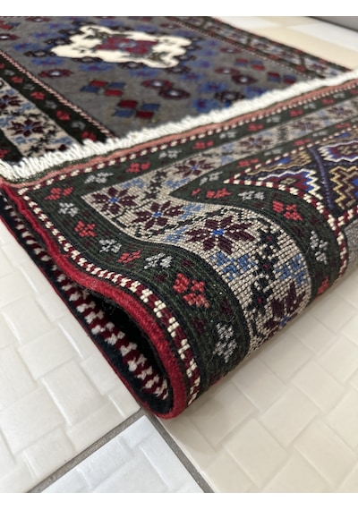 El Dokuma Gri Taşpınar Halısı Seccade 78x140 Yün Kök Boya Halı Gri