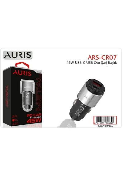 Auris Cr07 45w Usb-c+usb Metal Araç Şarj Başlığı Siyah