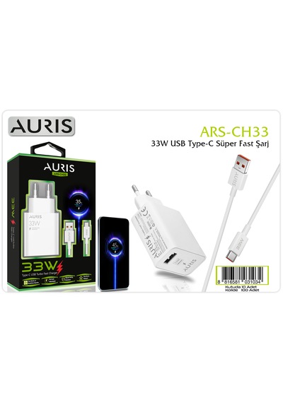 Auris Ars-ch33 33 W Usb To Type C Kablolu Turbo Hızlı Şarj Aleti Başlık+Koblo Set Halinde