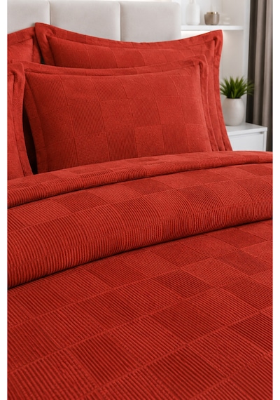 Liva Çift Kişilik Pike Takımı Yatak Örtüsü 2 Yastık Kılıfı Dokulu Pike Seti 220x240 Cm Kiremit