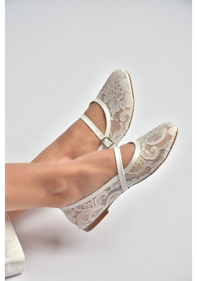 Fox Shoes Y726864006 Beyaz Dantelli Kadın Babet