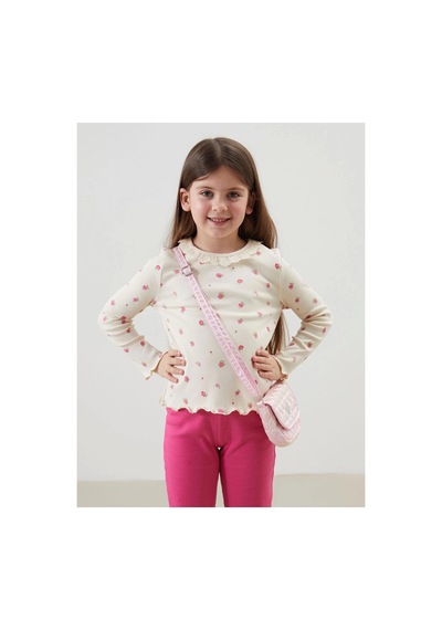 LC Waikiki Lcw Kids Ekru Çiçekli Dantelli Kız Çocuk Tişört Ve Tayt 2'li Ecru Prınted