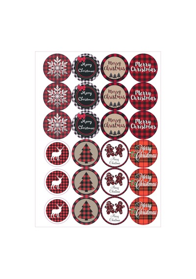24 Adet - Ekoseli Yılbaşı Sticker - Ekose Sticker - Yılbaşı Hediyesi - Yılbaşı Süsleri - Paketleme Sticker Çok Renkli