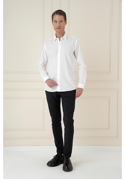 Efor Slim Fit %100 Pamuk Uzun Kol Dokulu Klasik Beyaz Gömlek Gk 749 Beyaz