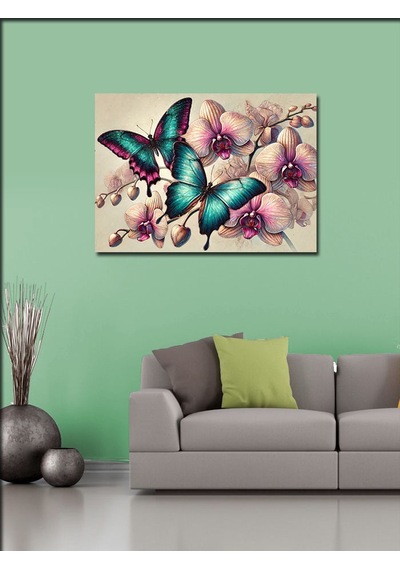 Kanvas Tablo Kelebekler Ve Çiçekler Büyüsü 50cmx70cm