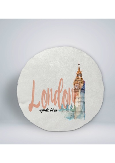 Bk Gift Kişiye Özel İsimli London Tasarımlı Yuvarlak Araç Koltuk Yastığı-2