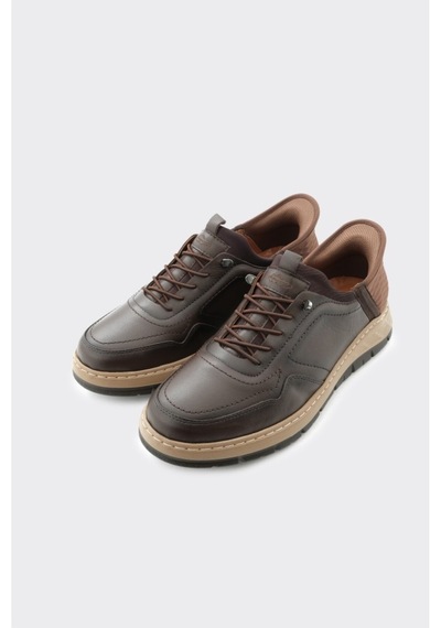 Derinet Hakiki Deri Lastik Bağcıklı Erkek Sneaker Kahve Kahve