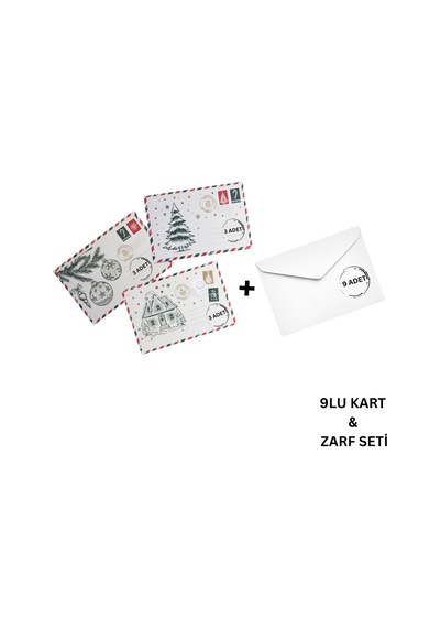 Yılbaşı Kartpostal Ve Zarf Seti, 9 Adet, Yeniyıl Tebrik Ve Hediye