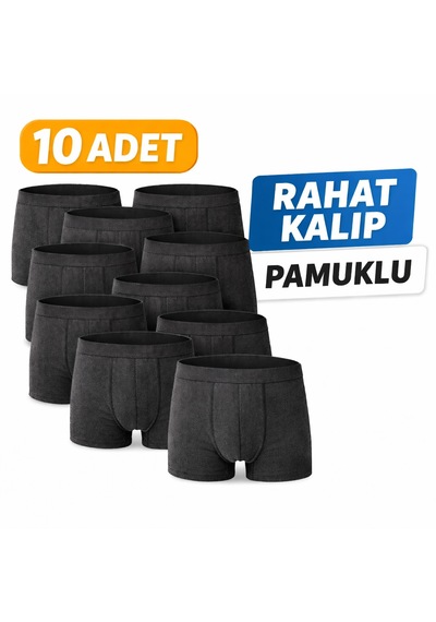 John Lion Erkek Pamuklu Rahat Kalıp Füme 10 Lu Boxer Günlük Kullanım Füme