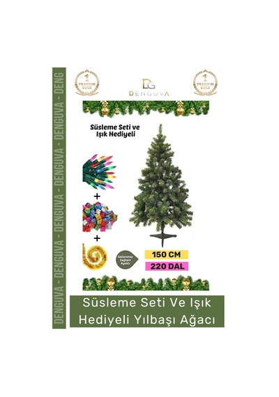 Noelpaketi Lüks Dekoratif Sık Dallı Kaliteli Yeşil Yılbaşı Çam Ağacı Noel Paketi 150 Cm 220 Dal Standart