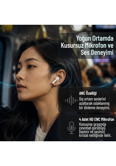 Gigasound Anc+enc Kablosuz Bluetooth Kulaklık, Kulak İçi, Gürültü Önleme, 4 Mikrofon, 42 Saat Oynatma Süresi, Gi