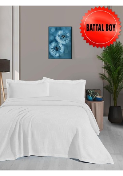 Mulberry Waflle Desenli Pike Battaniye %100 Pamuk Kalın İplik Yumuşak Battal Boy 240 X 260 Beyaz