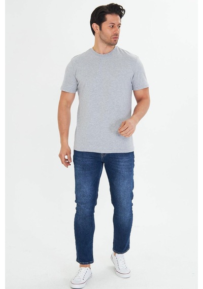 Trendhill Erkek Gri Melanj Pamuklu Bisiklet Yaka Büyük Beden T-shirt Gri5014b