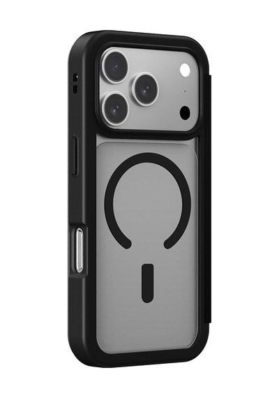 Apple Uyumlu iPhone 17 Pro Max Pu Kartlıklı Kapaklı Amazingthing Glamour Foilo Serisi Kılıf Siyah Siyah