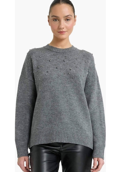 Defacto Oversize Geniş Kalıp Bisiklet Yaka İşlemeli Triko Kazak G3383ax25wngr156 Gri-gr156