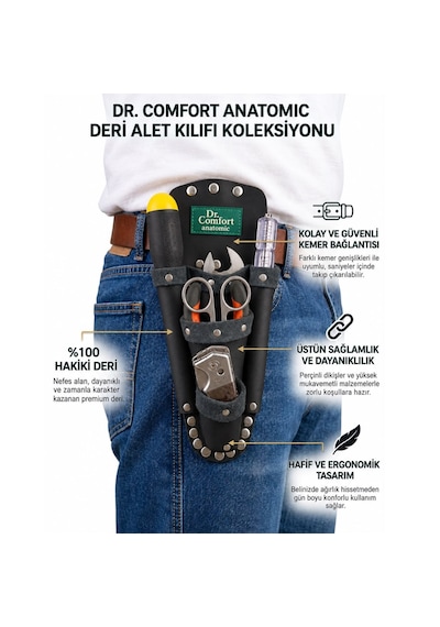 Dr.comfort 520 Hakiki Deri Bel Çantası Kemer Askılı El Aletleri Takım Çantası