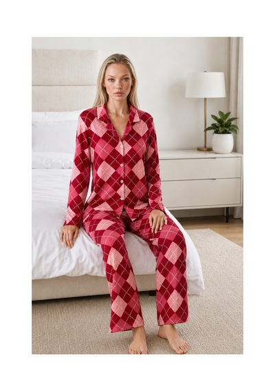 Fit Women Kadın Casual Esnek Bol Kırmızı Pijama Takımı 4668