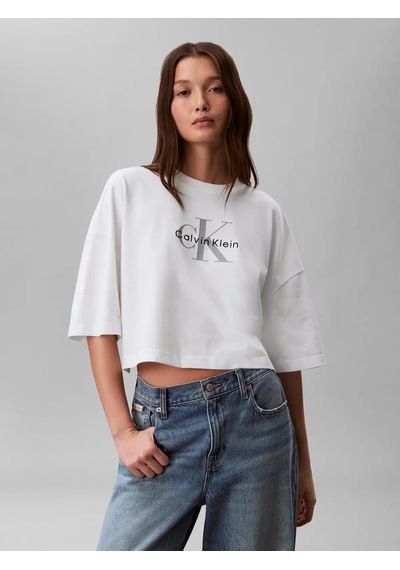 Calvin Klein Ss Boxy Crop Monolog, Yaf Beyaz Kadın T-shirt