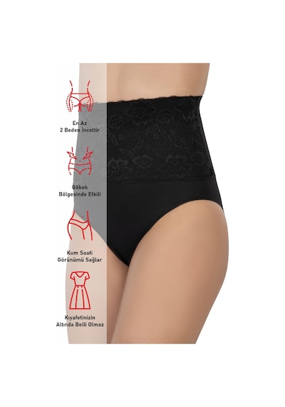 Siyah Mı Emay 2090 Önü Dantelli Yüksek Bel Slip Korse Siyah