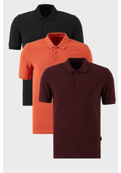 Buratti Pamuklu Regular Fit Düğmeli Polo Yaka 3'Lü Paket Erkek T Shirt 5902127S3 Siyah-Vişne-Tarçın