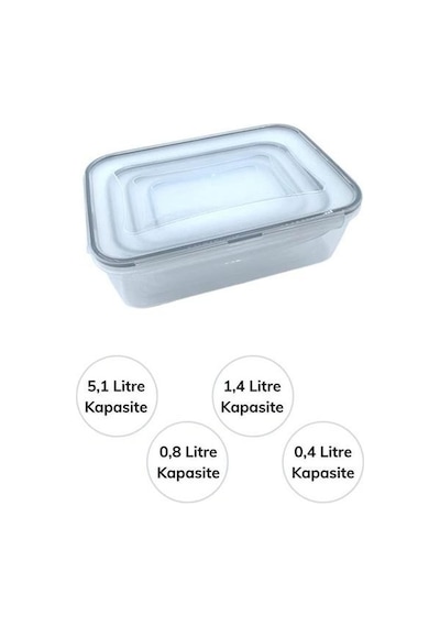 Buffer 4lü İç İçe Sızdırmaz Contalı Kilitli Kapaklı Plastik Erzak Saklama Kapları Lc315