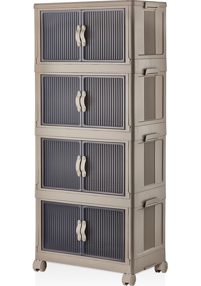 Evle Katlanabilir Modüler Dolap 4 Lü 54 Cm X 31,7 Cm X 127 Cm Açık Kahverengi