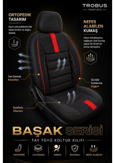 Ford Fiesta Hachback 2009-2012 Aracınıza Uyumlu Kırmızı Başak Serisi Tay Tüyü Koltuk Kılıfı Kırmızı