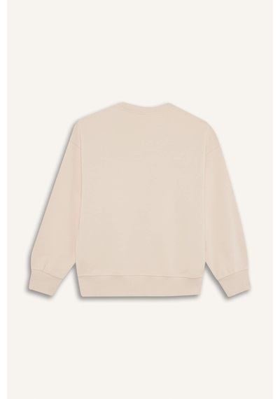 Defacto Kız Çocuk Oversize Geniş Kalıp Bisiklet Yaka Baskılı Sweatshirt E6755a825auer230 Ekru