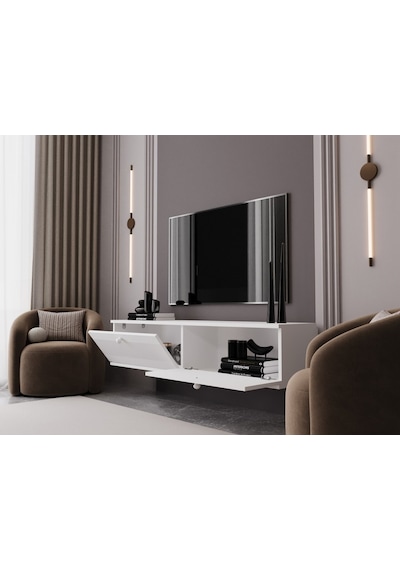 Melura Tv Ünitesi - Tv Sehpası 140 Cm Duvara Monte %100 Mdf Beyaz
