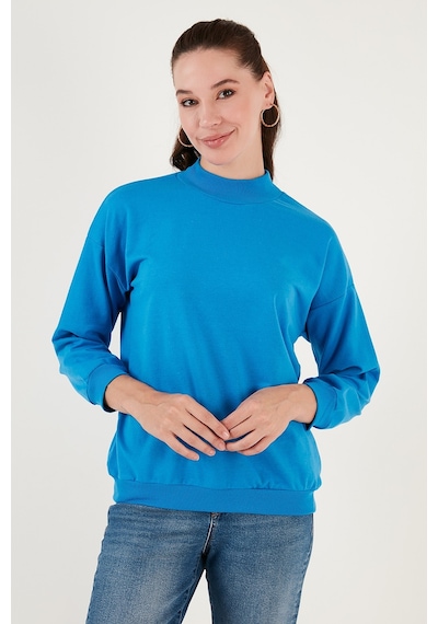 Lela Pamuklu Dik Yaka Basic Örme Bayan Sweat 5863323 Turkuaz