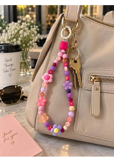 Pembe Tonlu Çanta Anahtarlık Charm