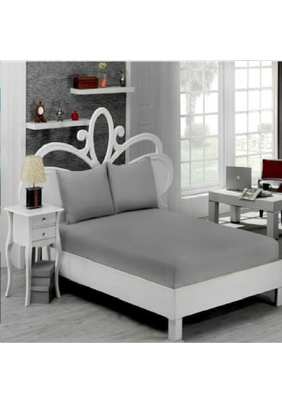 Altın Karma Havlu Lastikli Çarşaf Takımı 180x200 Cm 2 Adet 50x70 Cm Yastık Kılıfı Açık Gri