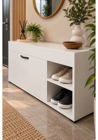 Sulorahome Beyaz Ayakkabılık Dolabı 90 Cm