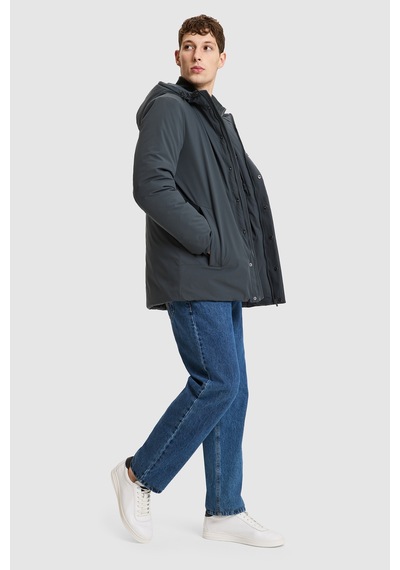 U.S. Polo Assn. Erkek Gri Kapüşonlu Yaka Regular Fit Fermuarlı Çıtçıtlı Cepli Düz Tasarım Uzun Mont 50328204-vr076 Sıs
