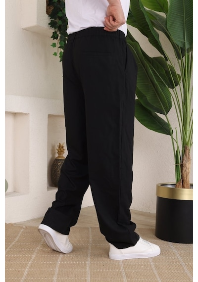 Etiler Collection Erkek Beli Lastikli Pileli Baggy Pantolon Siyah