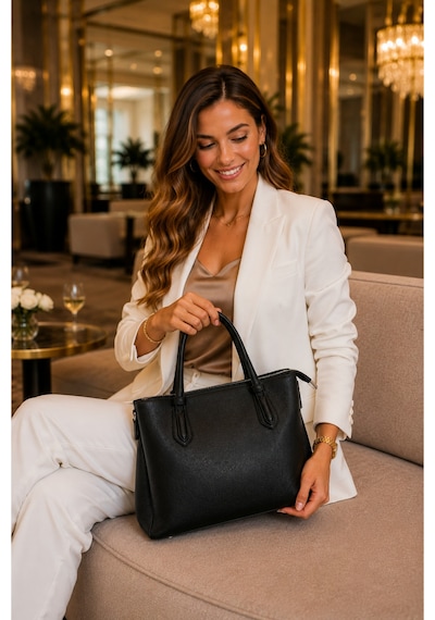 Just Polo Kadın Günlük Veya Özel Kullanıma Uygun Ayarlanabilir Askılı Lüks Tasarım El Ve Omuz Çantası Shopper Siyah