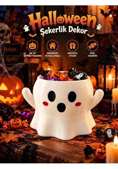 Halloween Cadılar Bayramı Dekoratif Sevimli Hayalet Şekerlik Şeker Kasesi Masa Üstü Dekor