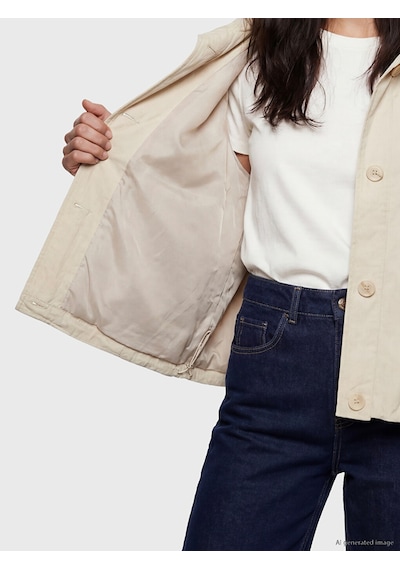 Lcw Vision Bej Dik Yaka Oversize Kadın Mont