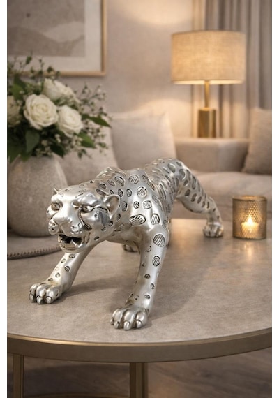 Lüks 60 Cm Leopar Heykel Ev Dekorasyon, Salon Ve Ofis Masa Üstü Dekoru